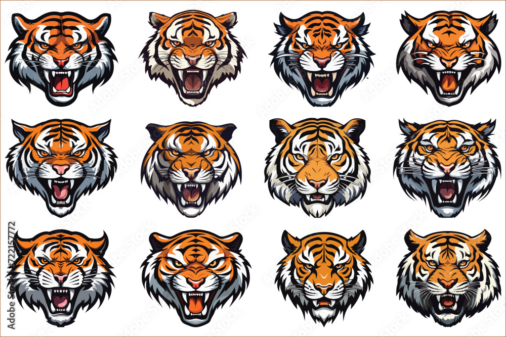 Tiger head icon set, Set of tiger head, Colorful Tiger head Tiger head icon set, Set of tiger head, Colorful Tiger head