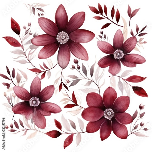 Maroon several pattern flower  sketch  illust  abstract watercolor
