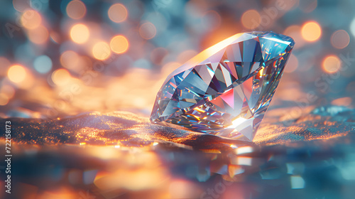 3d illustration of jewelry diamond rock with light reflection, copy space, generative ai