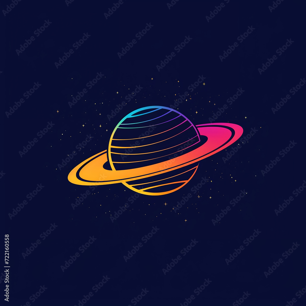 single line trendy minimalist planet Saturn logo sign with silhouette for conspicuous flat modern logotype design
