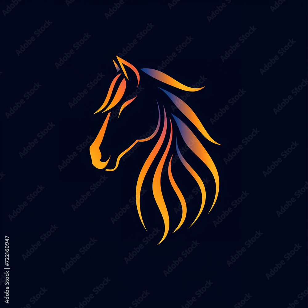 single line trendy minimalist horse head logo sign with silhouette for conspicuous flat modern logotype design