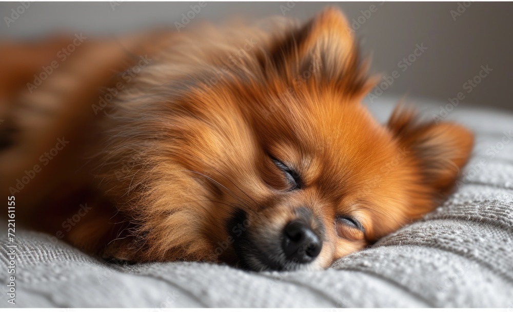 pomeranian dog on a bed