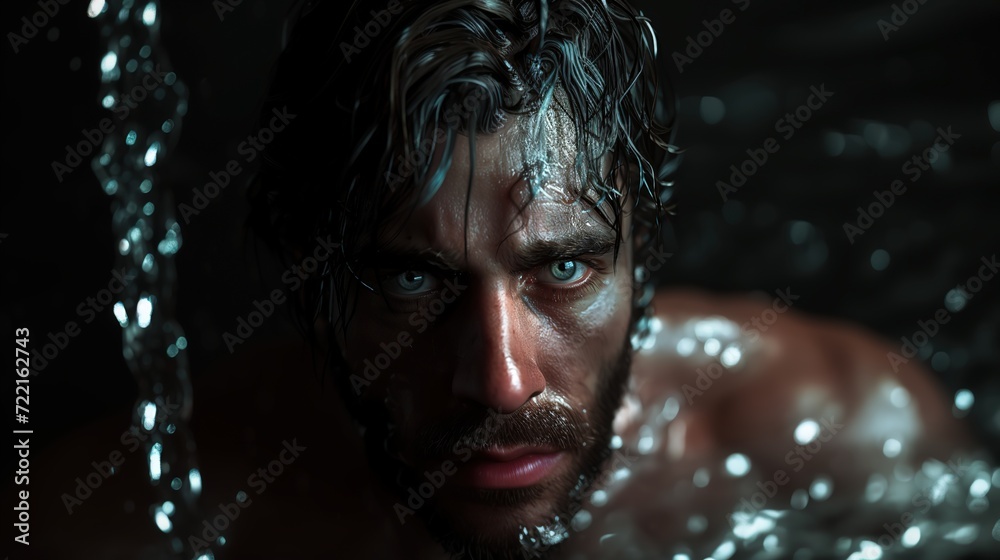 close-up photography, man, black hair, gray eyes, ultra realistic ...