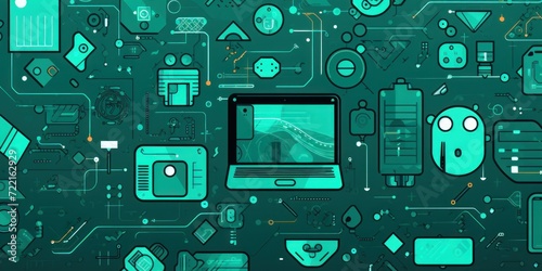 Mint background for a webpage with many technology style icons