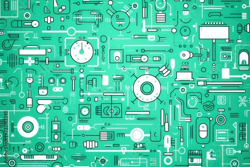Mint green abstract technology background using tech devices and icons