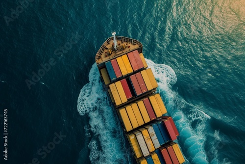 top view shot of containers on a ship. transportation by sea.  © Rattanachat