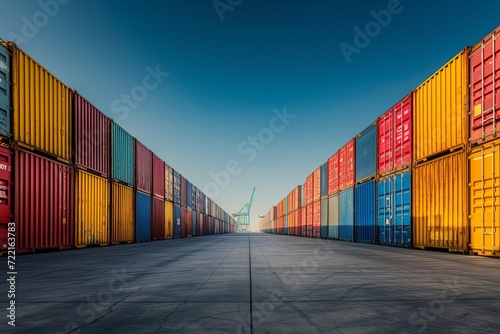 containers on shipment, full ship, with wide angle shot. 