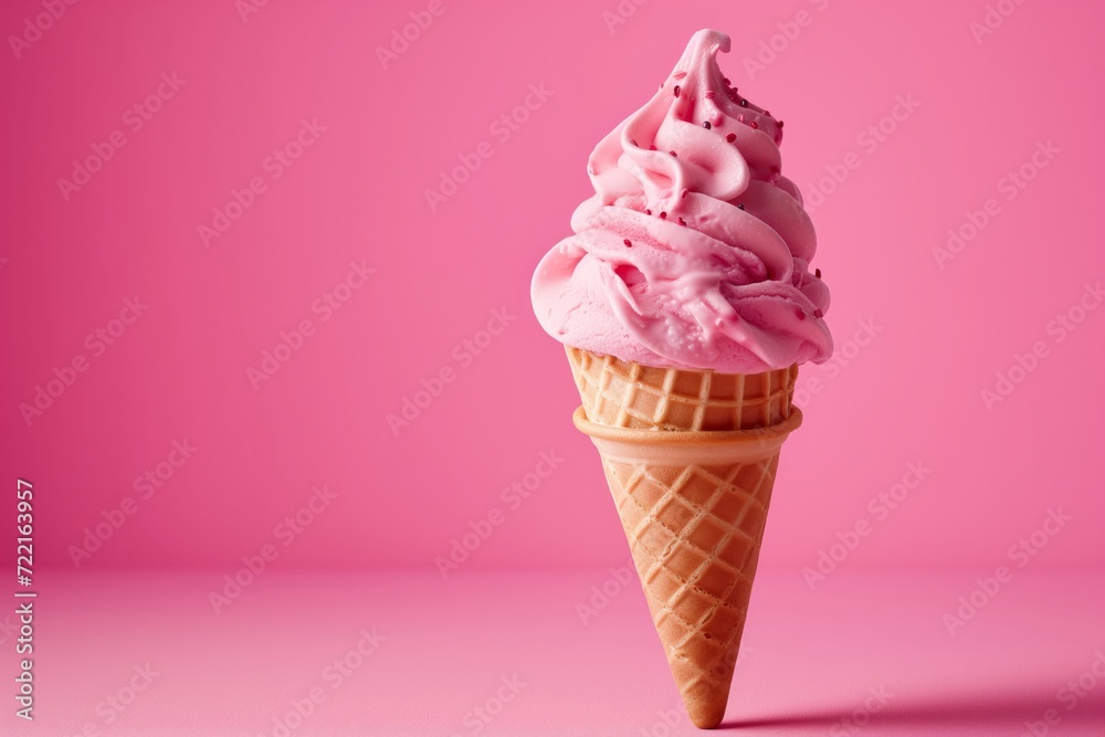 soft Ice cream cone against a color pink background. soft Ice cream cone against a color pink background.