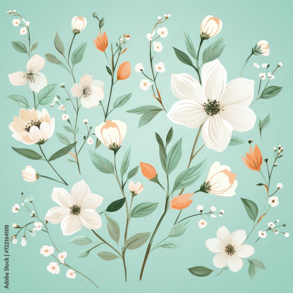Mint green vector illustration cute aesthetic old topaz paper with cute topaz flowers