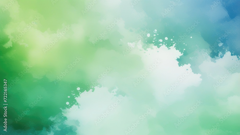 blue green and white watercolor background with abstract cloudy sky concept with color splash design and fringe bleed stains and blobs