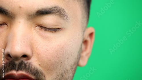 Man's eyes, close-up, on a green background