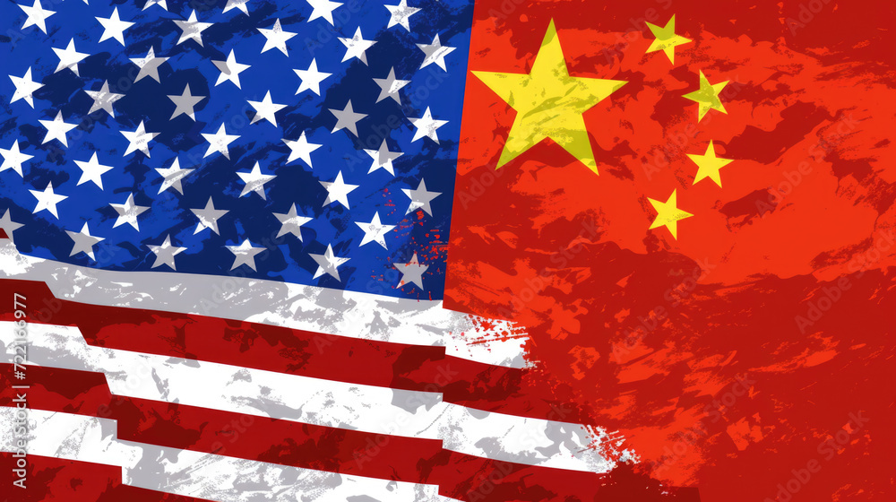 China and American Flags Side by Side, Illustration of Unity and Togetherness, Generative AI