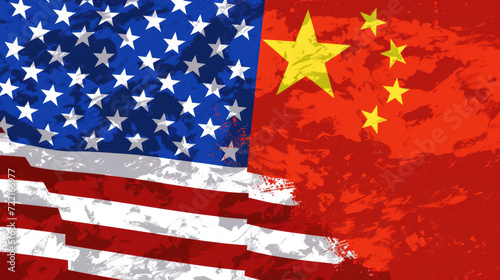 Obraz na płótnie China and American Flags Side by Side, Illustration of Unity and Togetherness, Generative AI w salonie