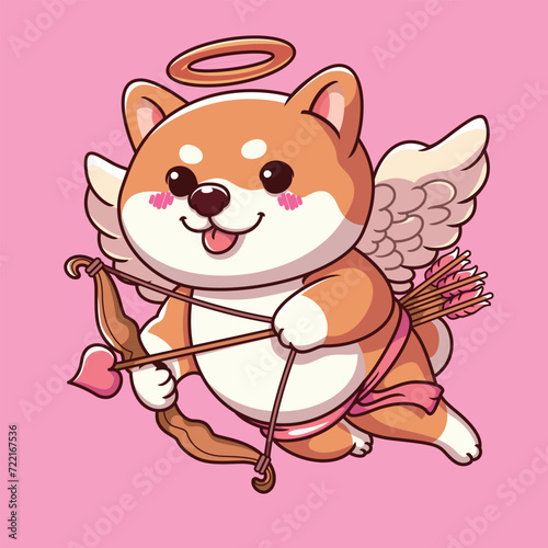 shiba inu dog vector as cupid for valentine's day elements