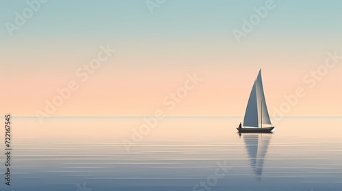 A minimalist depiction of a sailboat gliding on calm waters.