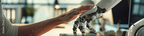 roboter and human hand touching - web banner