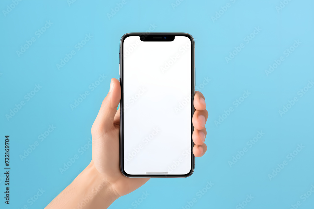 Smartphone with Blank Screen Against a Serene Light Blue Background.
