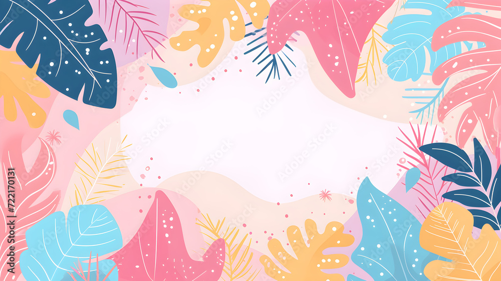 Soft pastel background decorated with summer style leaves.