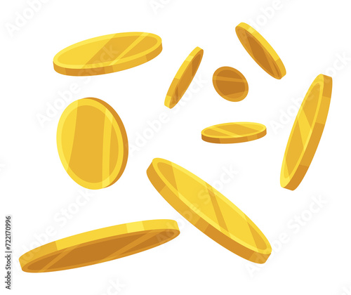 Cartoon money, coins icon. Cash fly. Keeping money in bank. Gold coin wealth, accumulation and inheritance. Flat money illustration. Objects isolated on white background