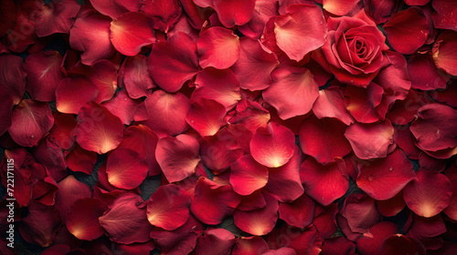 top view image of intricate red rose petals, creating visually stunning composition. Perfect for romantic occasions, valentines, weddings, and more. Explore the beauty of love in every detail.