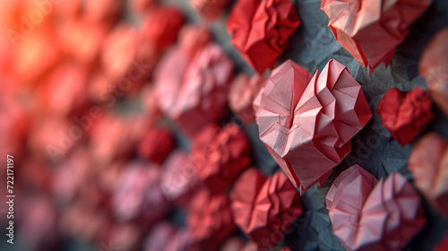 Origami meets love in this unique Valentine's Day concept. The red and white paper art, shaped into hearts and symbols, brings touch of celebration and creativity to your romantic designs