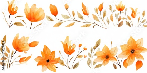 Orange several pattern flower, sketch, illust, abstract watercolor, flat design