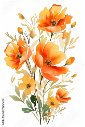 Orange several pattern flower, sketch, illust, abstract watercolor, flat design © Celina