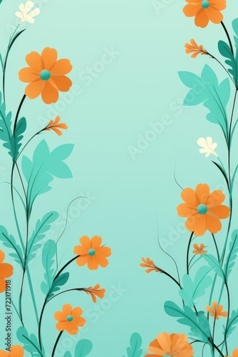 Orange vector illustration cute aesthetic old turquoise paper with cute turquoise flowers © Celina