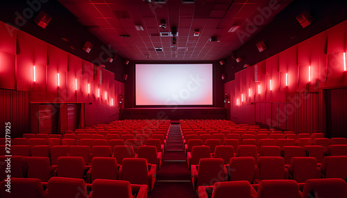 Empty of cinema in red color with white blank screen