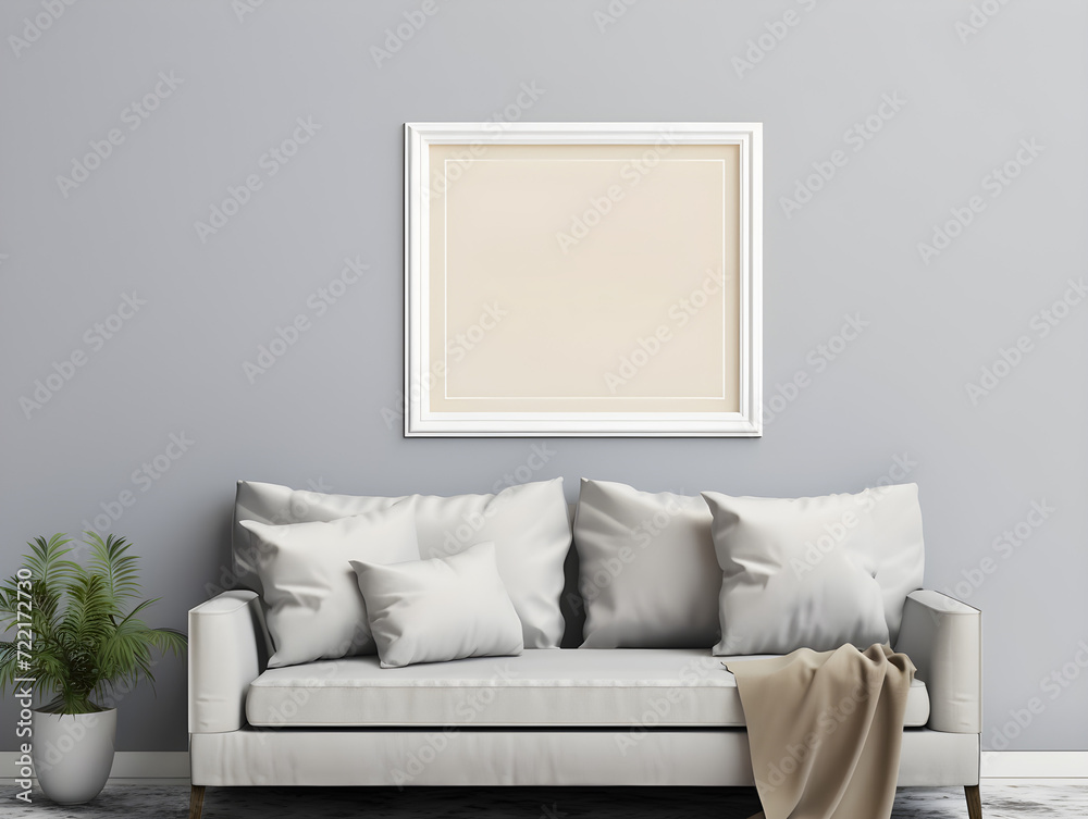 Mockup of a blank poster frame in a cozy living room environment, 3D rendering Mockup of a blank poster frame in a cozy living room environment, 3D rendering