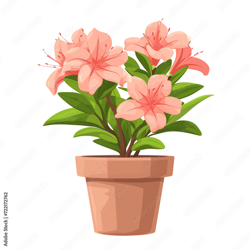 Illustration of a azalea flowers in a pot isolated on white background