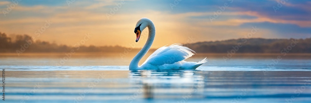 Naklejka premium swan on sunset