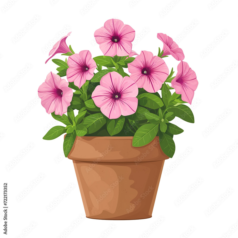 Petunia flowers in pot isolated on transparent background