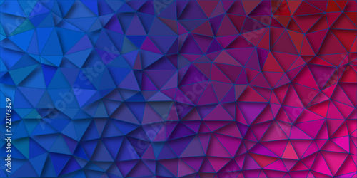 3D Abstract Low Poly Design. With triangle shapes Modern Purple and Blue Gradient mosaic with textured background. Background for Websites, Presentations, Brochures, and Social Media Graphics.