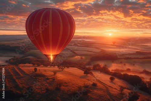 Romantic sunrise hot air balloon ride with a couple