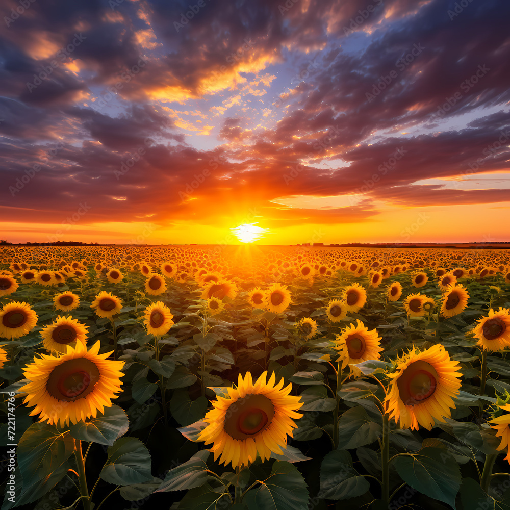 A sunflower field stretching to the horizon. 