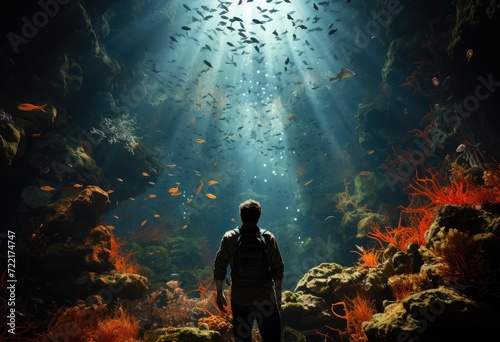 Lost in the mesmerizing world of a reef aquarium, a person contemplates the diverse and intricate organisms thriving in the tranquil underwater world