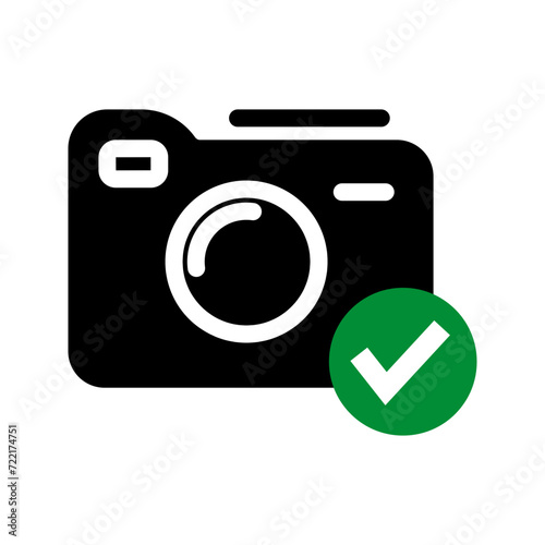 camera with checkmark icon vector illustration