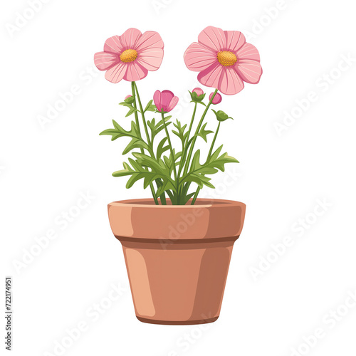 Illustration of cosmos flower in a pot isolated on transparent background