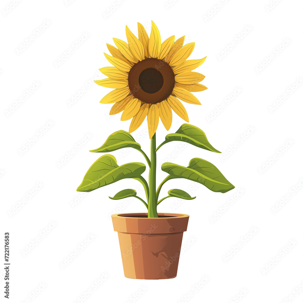 Obraz premium Illustration of sunflower in a pot isolated on transparent background