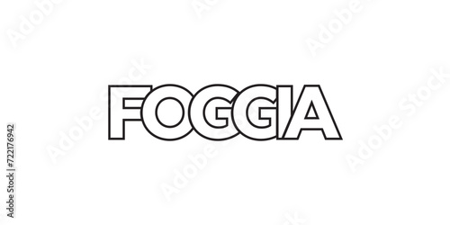 Foggia in the Italia emblem. The design features a geometric style, vector illustration with bold typography in a modern font. The graphic slogan lettering.