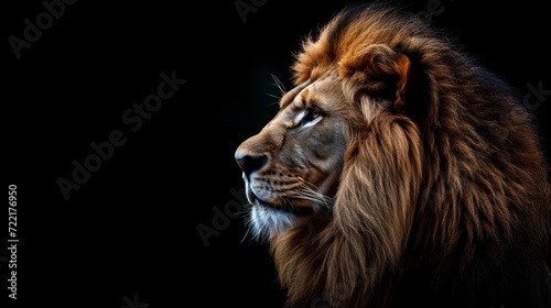 a lion on black background copy space, generative ai