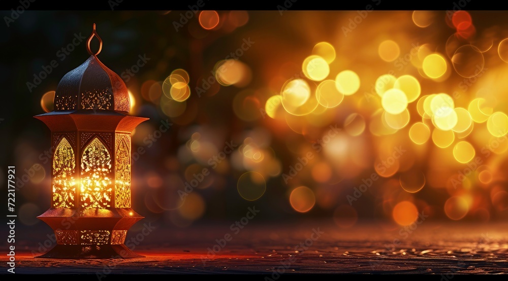 Ramadan mubarak banner background with arabic lantern with bokeh background, light burning candle background Ramadan mubarak banner background with arabic lantern with bokeh background, light burning candle background