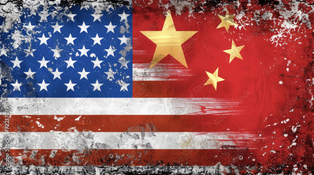 China and American Flags Side by Side, Illustration of Unity and Togetherness, Generative AI