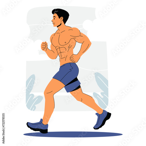Muscular Man Jogging in Park Concept.