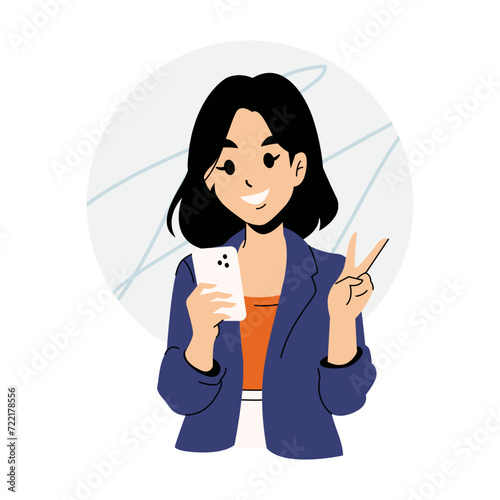 Beautiful Woman Posing While Holding a Mobile Phone.