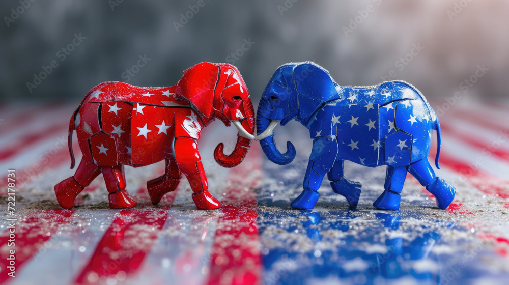 Red and Blue Elephant Republican Party Election Voting United States President Generative AI