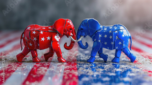 Red and Blue Elephant Republican Party Election Voting United States President Generative AI photo