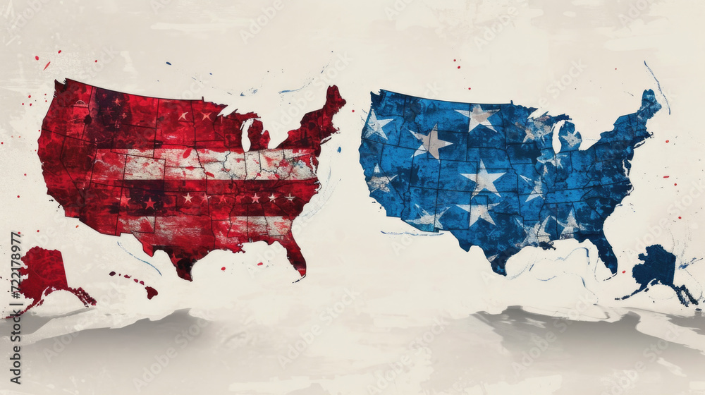 Political Division of United States of America Illustration, Voting, Republican vs Democrat - Generative AI