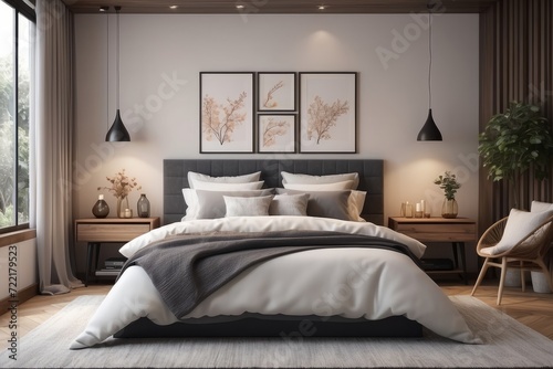 Interior design of cozy bedroom at home